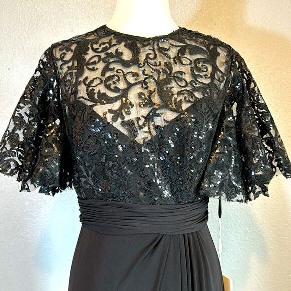 NEW Mac Duggal 68002 embellished butterfly sleeve black gown size 8 - Picture 6 of 12